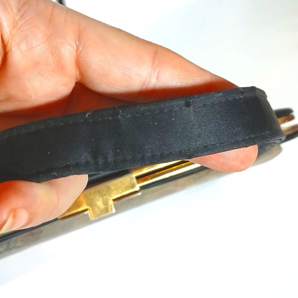 👜 1940s Tano of Madrid Black Silk Handbag Gold Clasp Made in Spain Retro - Picture 6 of 14